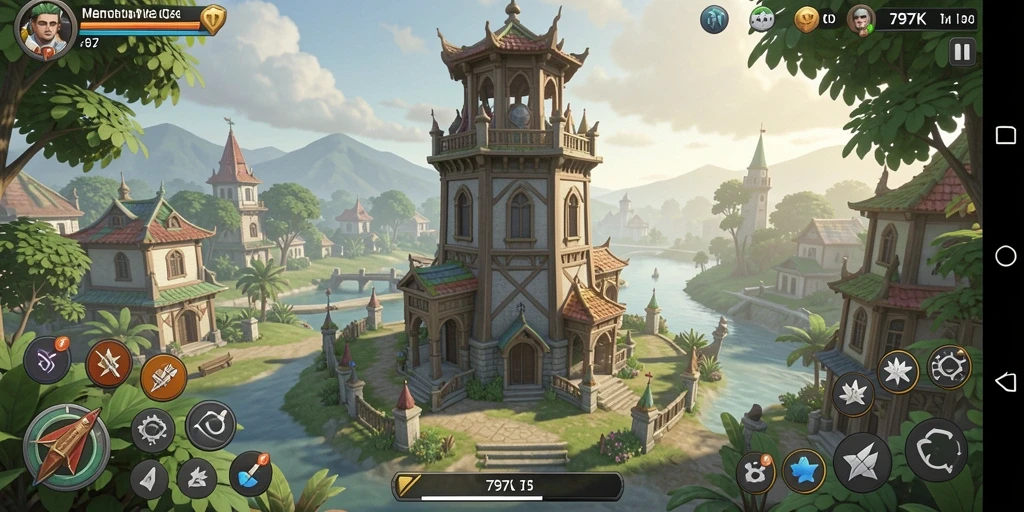 Screenshot menampilkan strategi pertahanan menara yang mendebarkan dalam gameplay 797K.