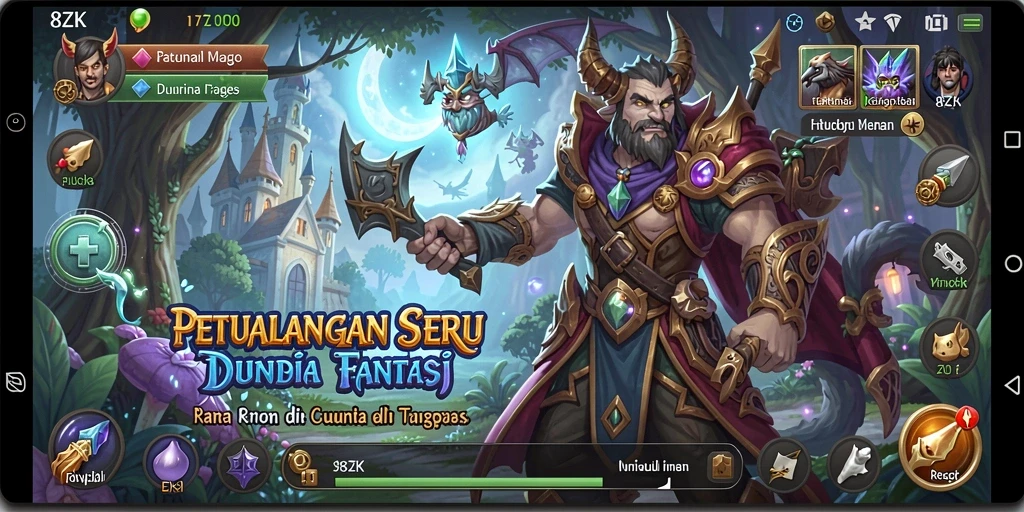 Tangkapan layar gameplay 8ZK menampilkan karakter petualang di lingkungan yang indah.