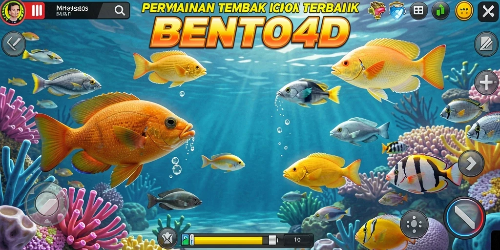 Screenshot gameplay BENTO4D dengan aksi menembak ikan yang seru.
