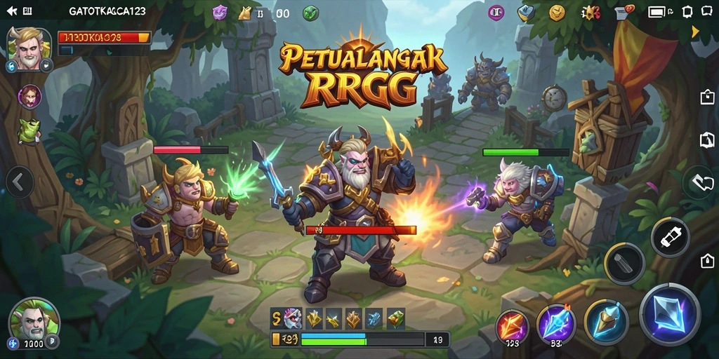 Tampilan gameplay GATOTKACA123 yang menampilkan aksi pertempuran epik.