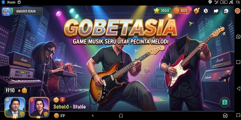 Tampilan gameplay GOBETASIA dengan berbagai pilihan lagu dan tantangan.