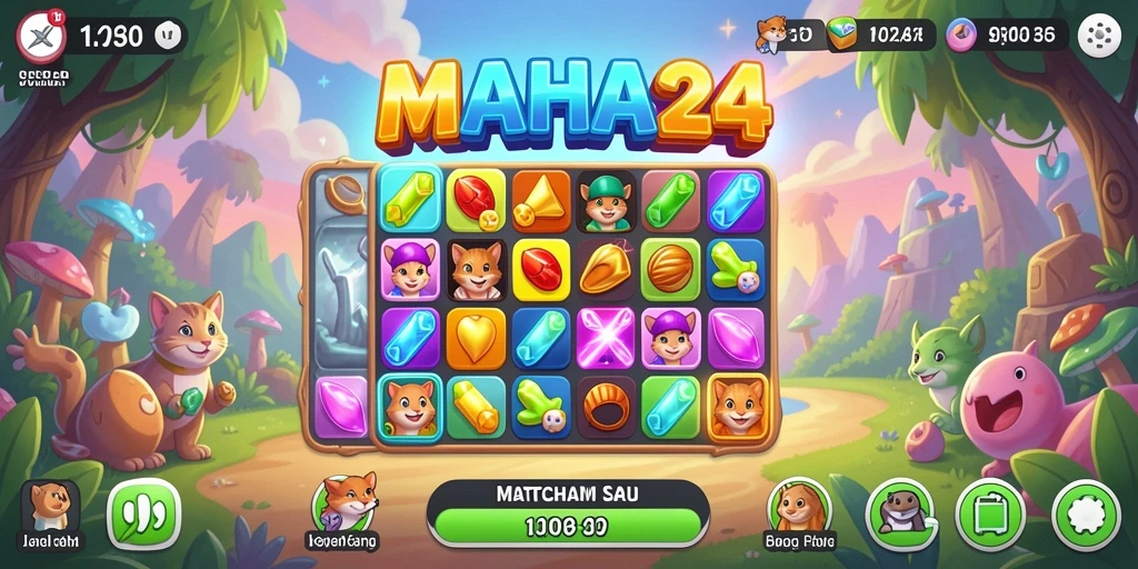 Tampilan gameplay seru di MAHA24 dengan kombinasi match-3.