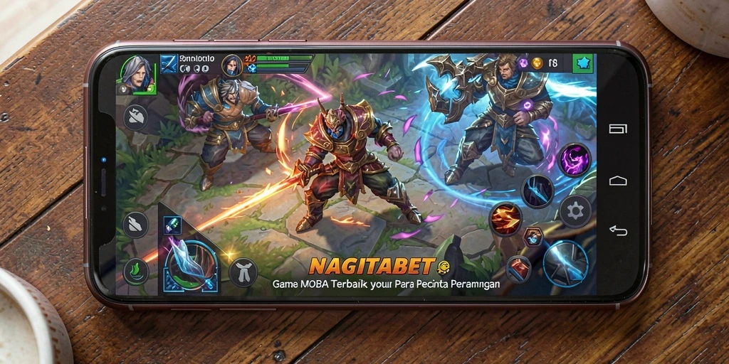 Screenshot gameplay seru NAGITABET dengan aksi pertempuran MOBA.