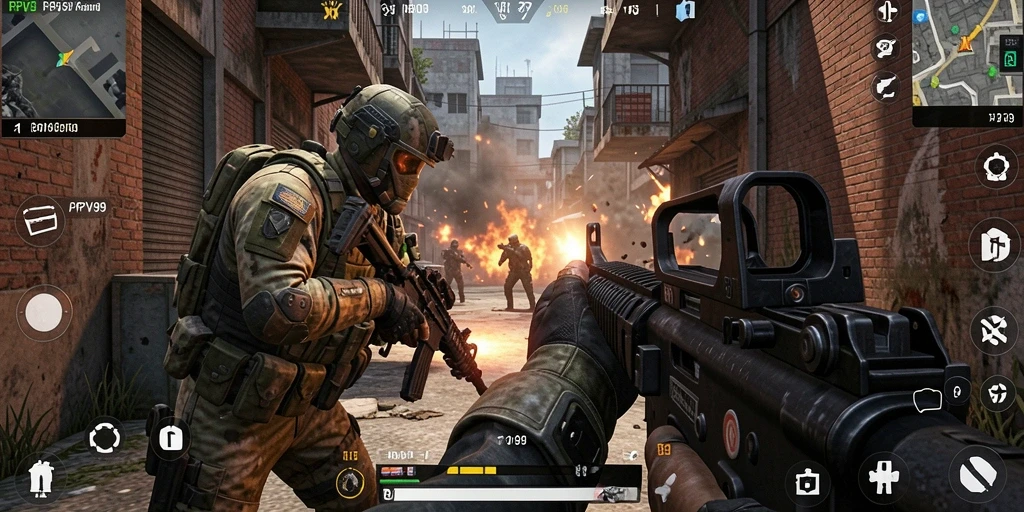 Tampilan gameplay PPV99 yang seru dan intens dalam pertempuran FPS.