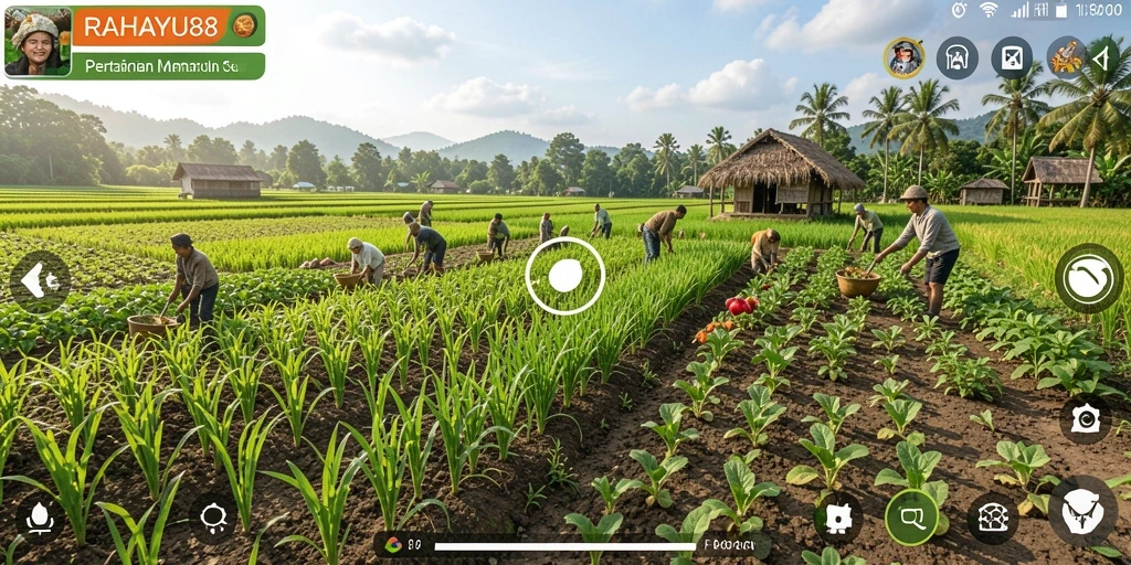 Tampilan gameplay RAHAYU88 yang menggambarkan kesibukan bertani.