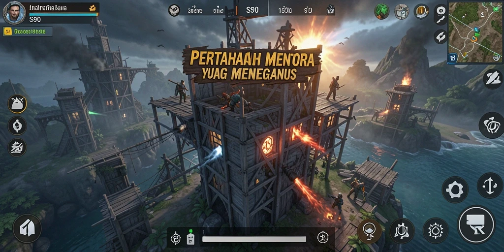 Screenshot S80 menampilkan strategi menara pertahanan yang intens.