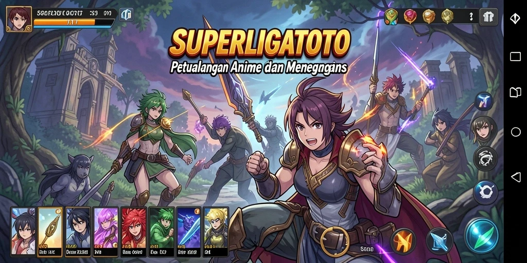 Tampilan gameplay SUPERLIGATOTO dengan karakter anime yang mengasyikkan dan penuh warna.