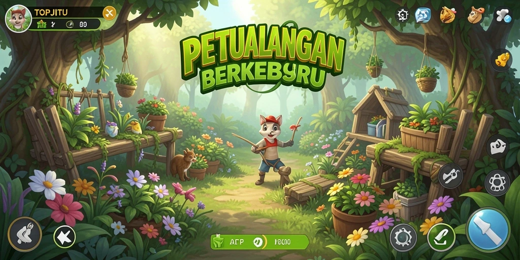 Tangkapan layar gameplay <strong>TOPJITU</strong> yang menunjukkan keindahan kebun yang dikelola dengan baik.