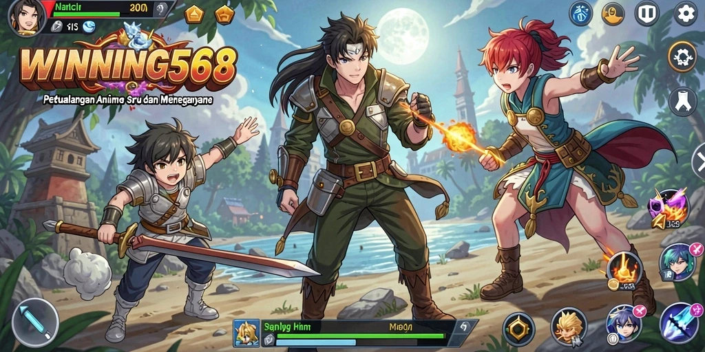 Screenshot utama WINNING568 menampilkan aksi mendebarkan dalam gaya Anime.